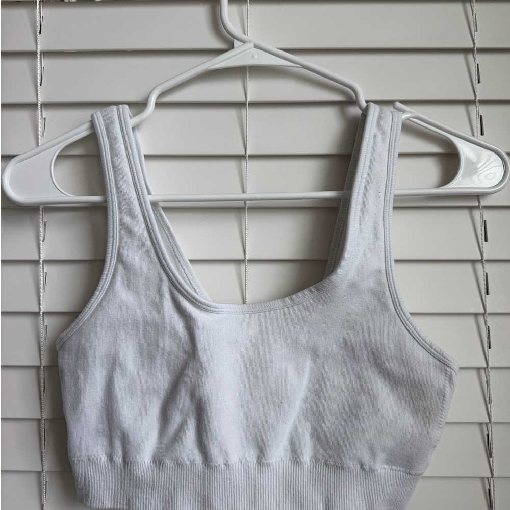 aerie White Ribbed Seamless Crop Bralette Tank